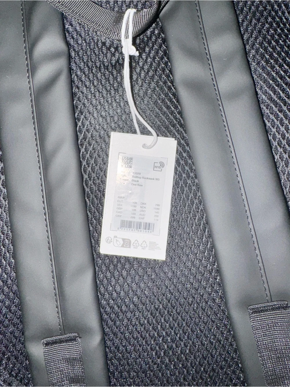 NWT Rains Rolltop Rucksack W3 Waterproof Backpack Black
